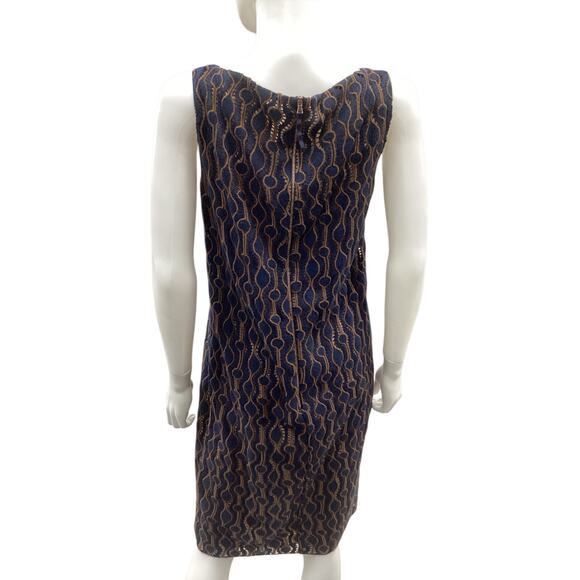 Piazza Sempione Women’s Dress Size M Sleeveless Made In Italy Navy & Beige - Picture 3 of 4